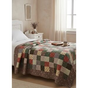 Handmade Patchwork Quilt Floral Cottagecore Prairie Reversible Full 66x92